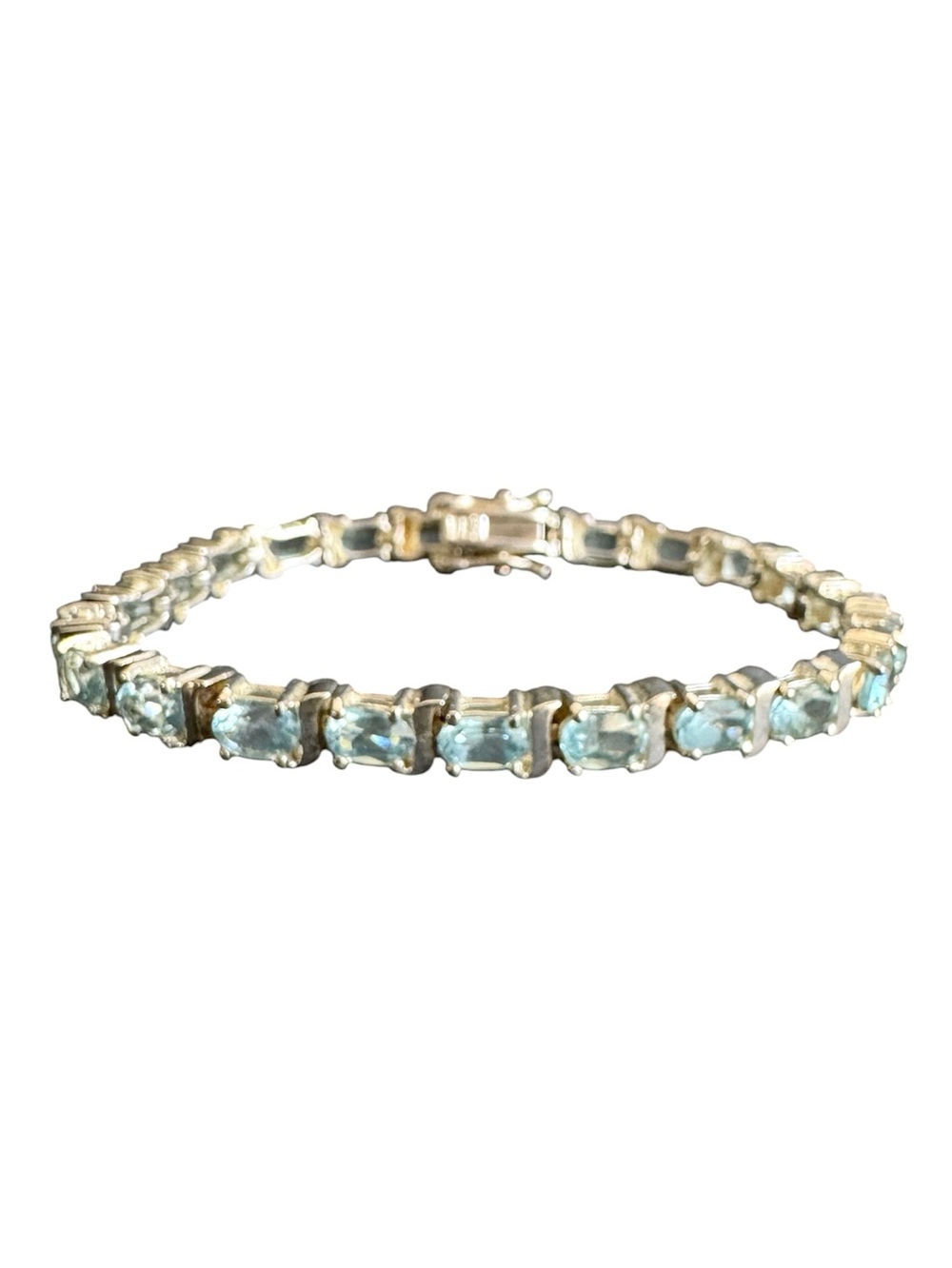 Sterling Silver Blue Topaz Tennis Bracelet Vintage 925 7.25"